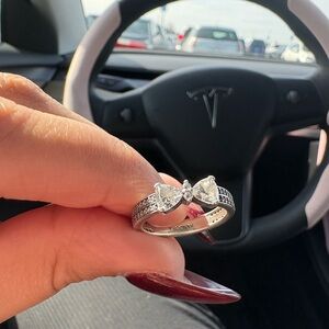 Pandora Silver Bow Ring with Clear Stones